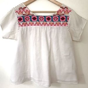 Peasant Blouse w/Embroidered Neckline Soft White Blouse w/Full Lining L